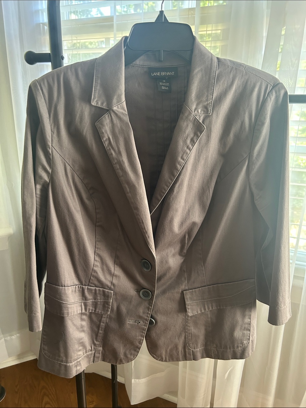 Lane Bryant Taupe Cotton-Blend Notch Lapel Blazer
